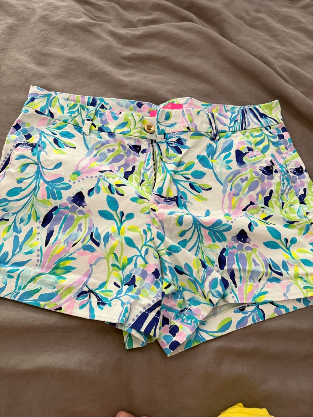 Lilly Pulitzer White Floral High-Rise Shorts with Blue, Pink & Green Accents